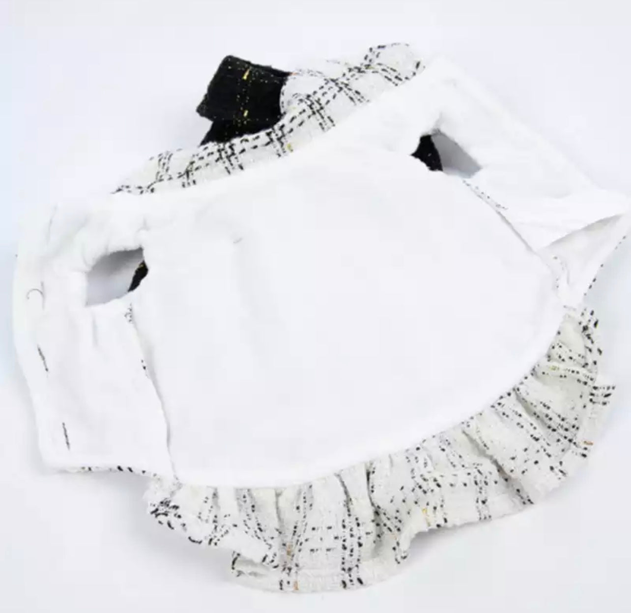 Tweed Peplum Camellia Dress - Black/White