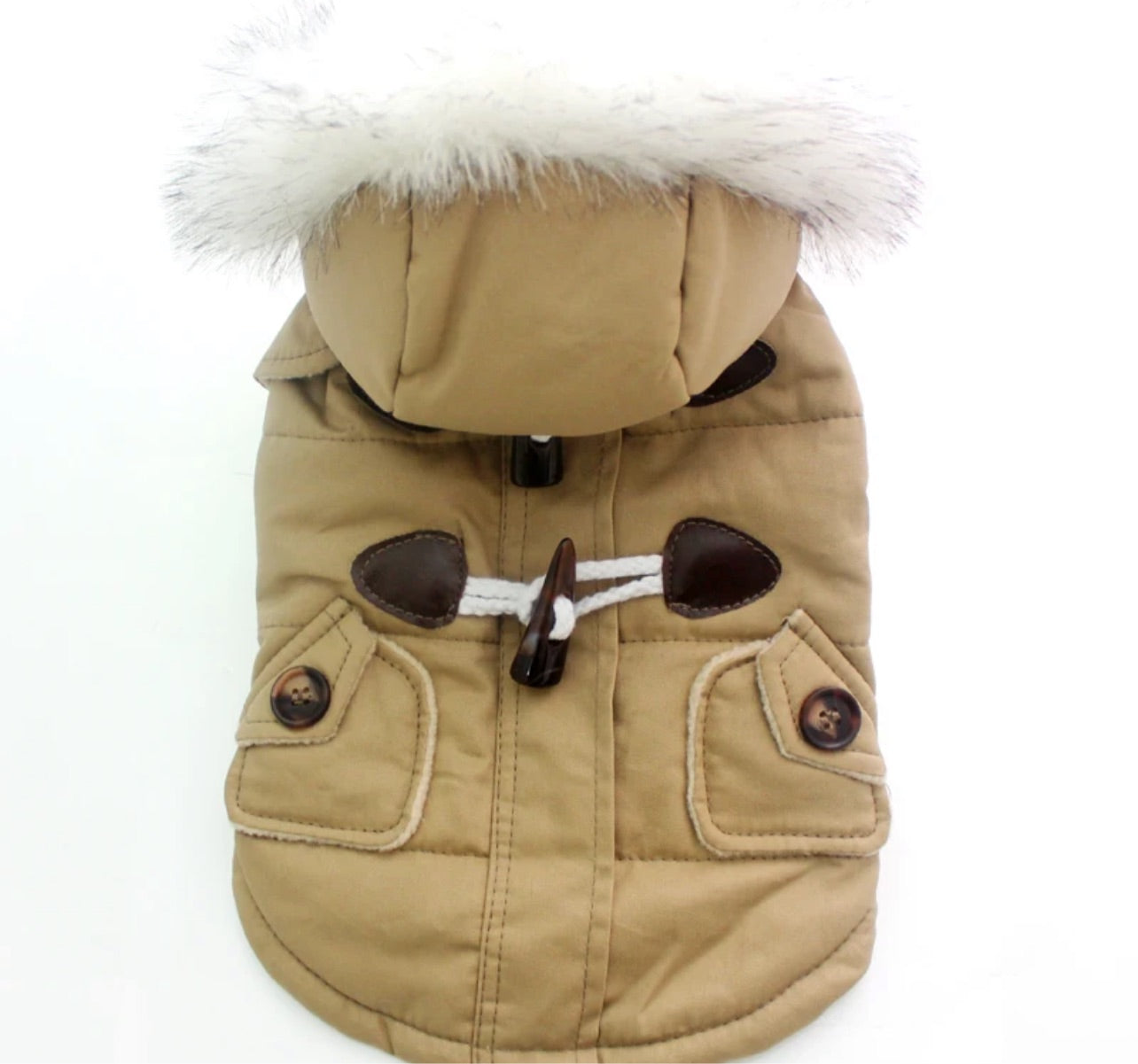 Duffle Coat with Faux fur Trim Hood - Camel