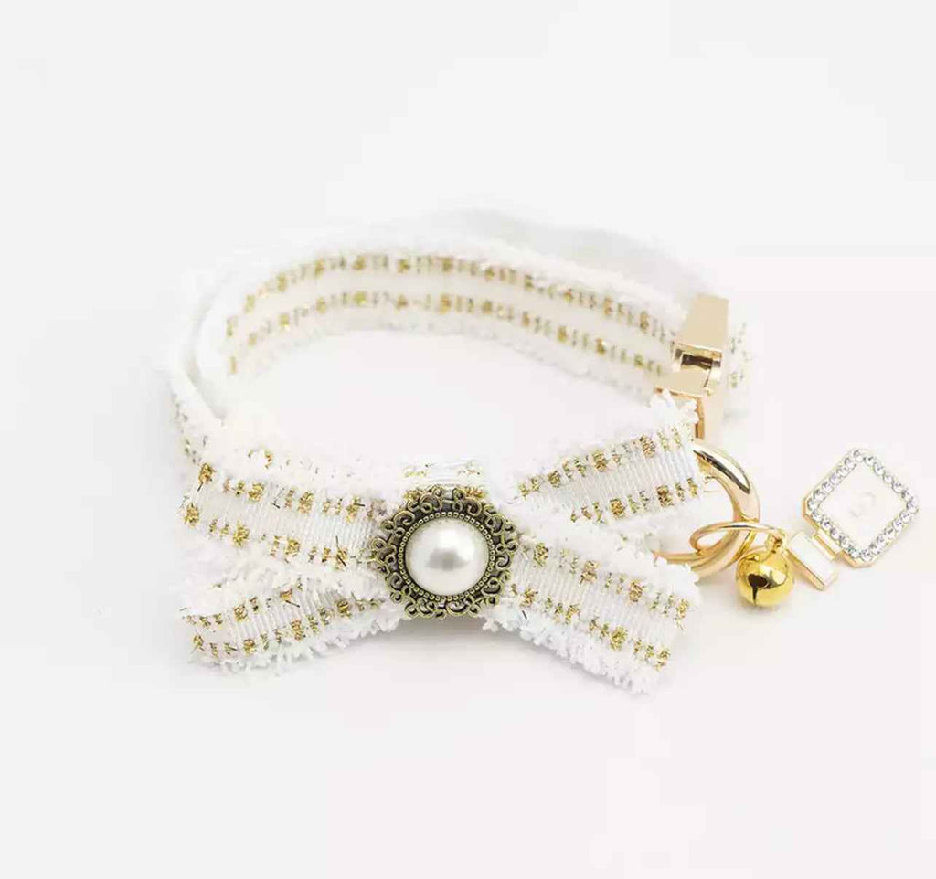 Personalised Tweed Collar - White/Gold