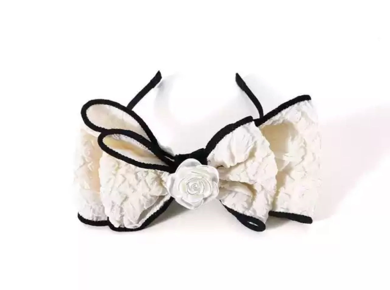 Bow Dog Headband -White/Black