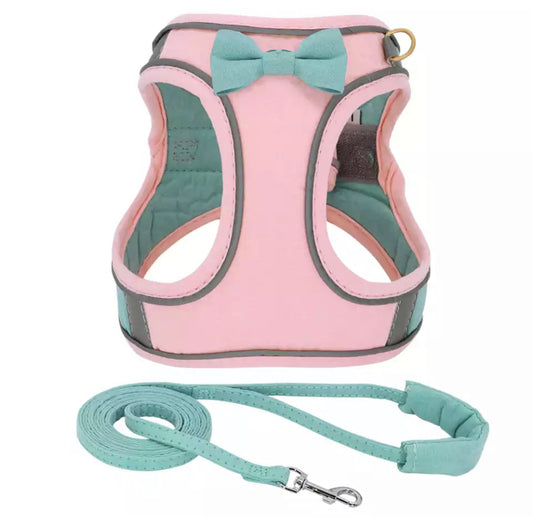 Pink/Mint Reflective Bow Harness and Lead Set