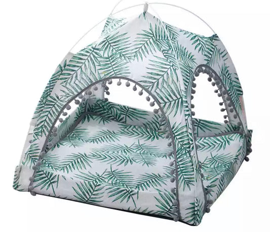 Palm Print Dog Teepee Semi-Closed Tent