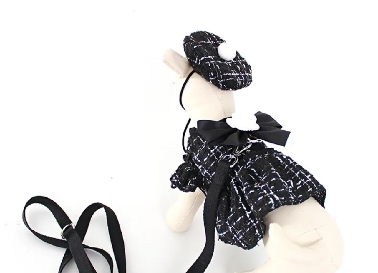 Tweed Dress and Lead Set - Black