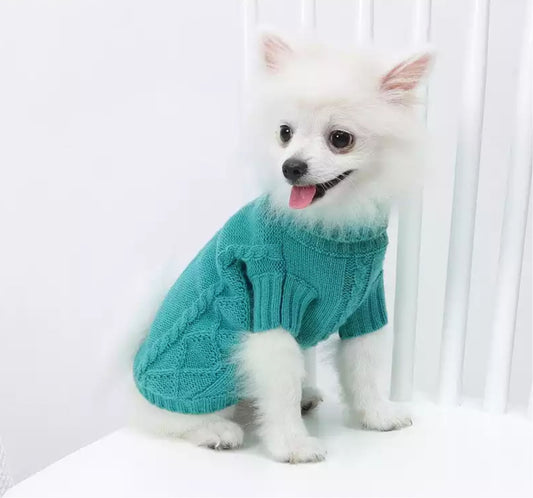 Hand Knitted Dog Knitted Jumper - Sea Green
