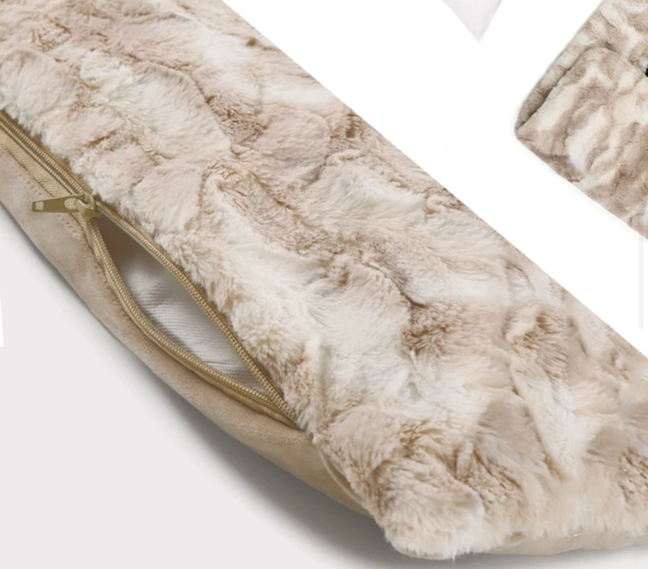 Marble Effect Dog Faux Fur Sofa Bed - Beige