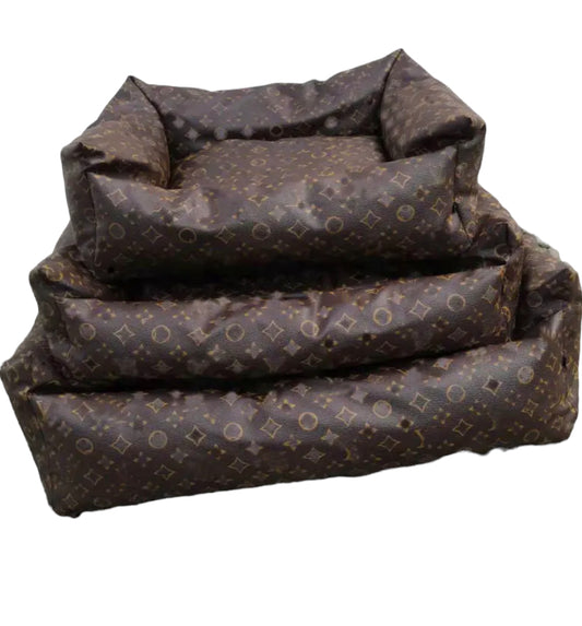 Faux Leather Dog Bed - Brown
