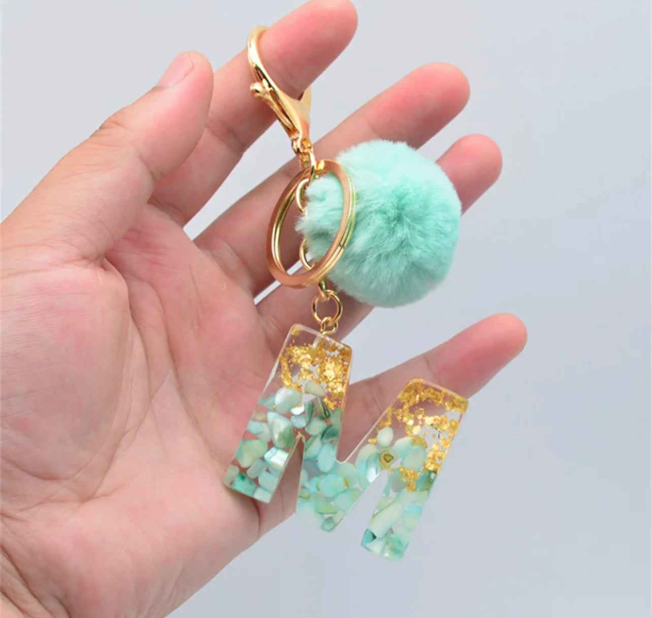 Initial Resin Gold Lead Pom Pom Collar Chain Charm -