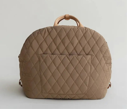 Quilted Dog Carrier with Vegan Leather Handles - Camel