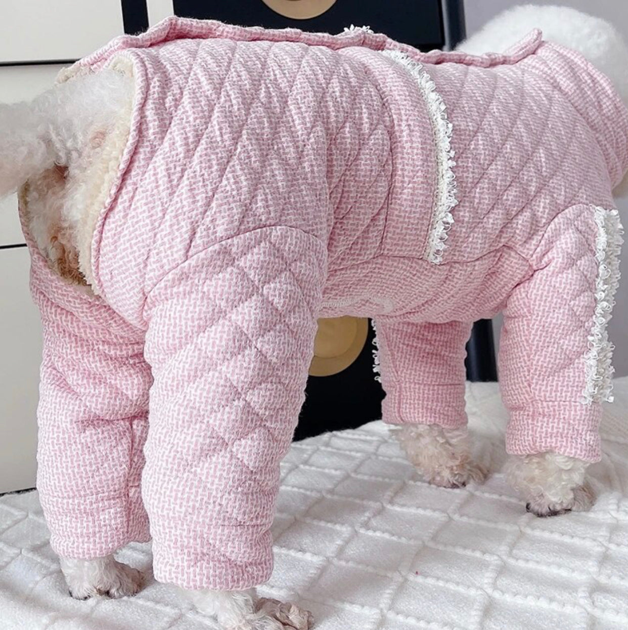 Tweed Quilted Full Body Suit - Baby Pink