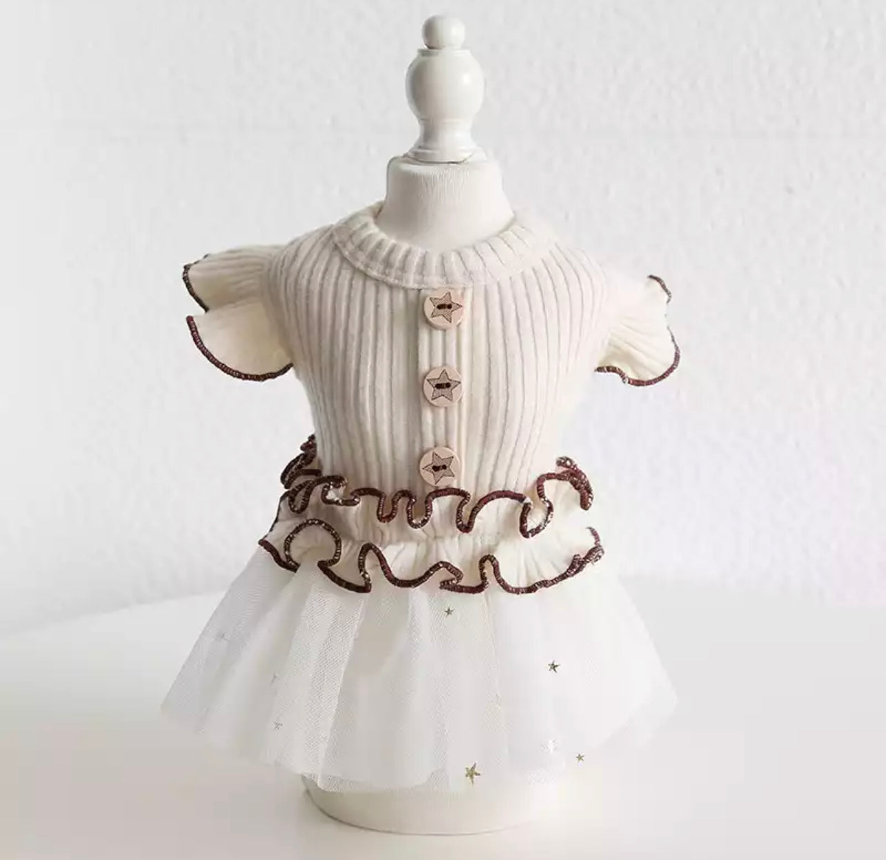 Tutu Ruffle Dress - Coffee/White