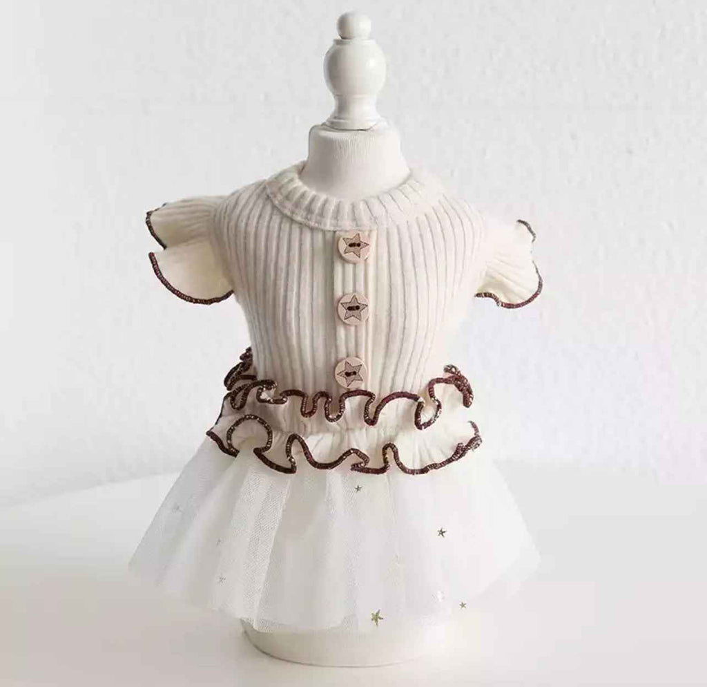 Tutu Ruffle Dress - Coffee/White