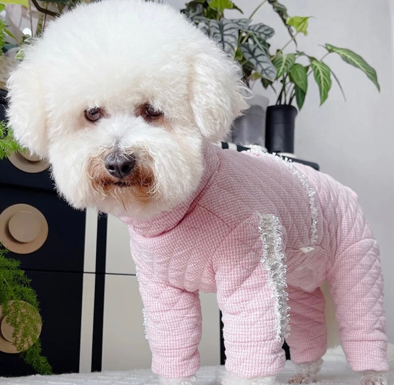 Tweed Quilted Full Body Suit - Baby Pink
