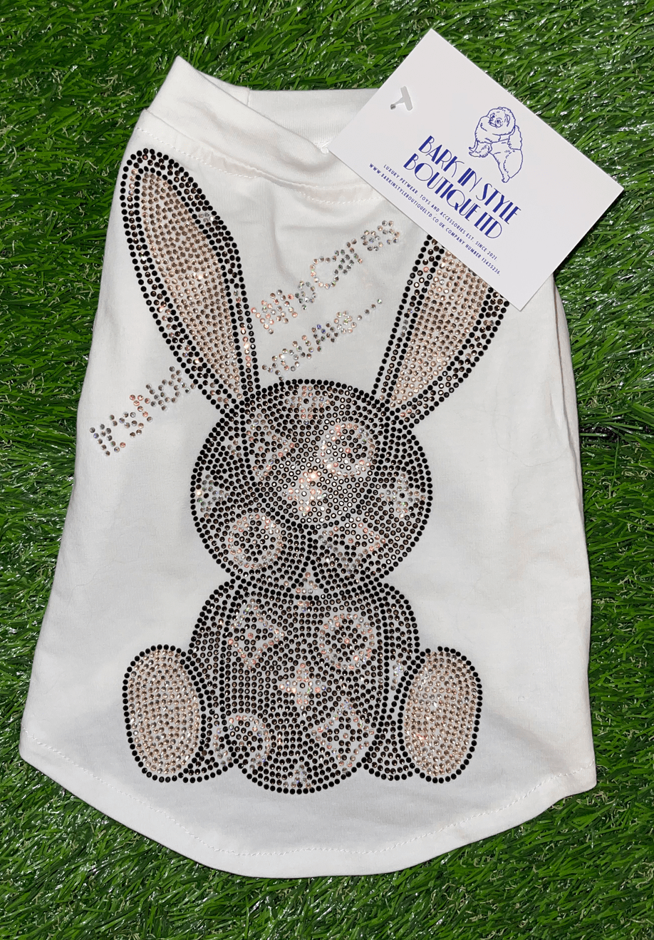 It’s Not, Who Cares… You Are Rhinestone Bunny Top - White