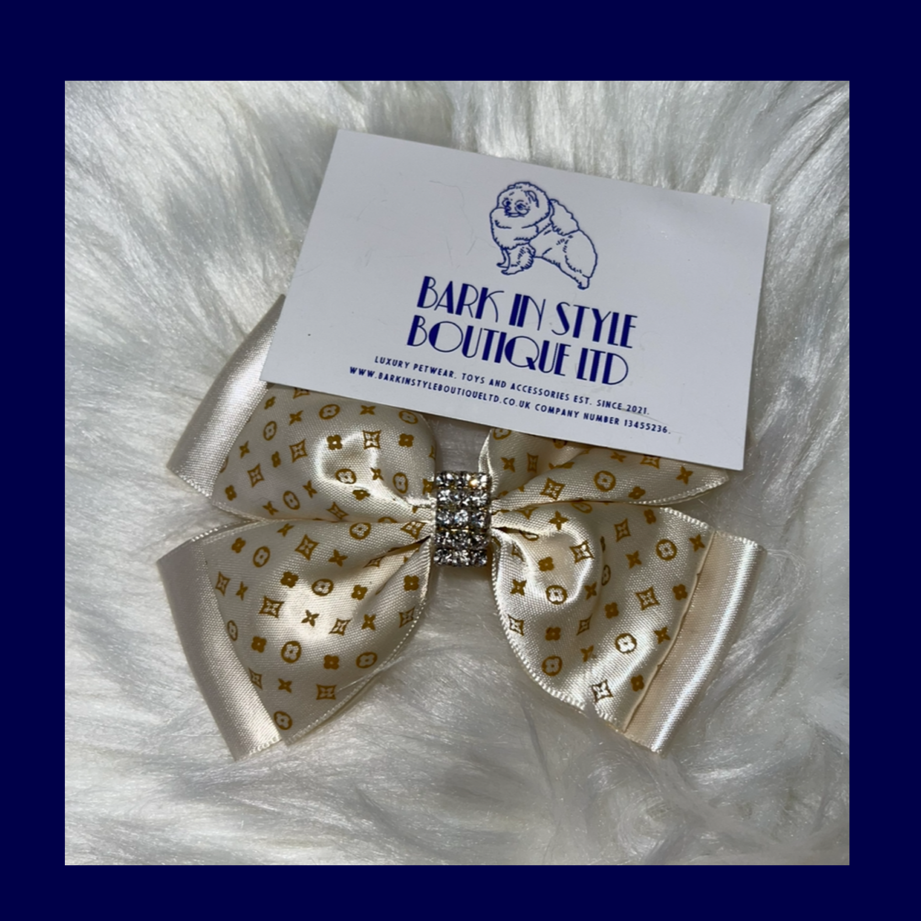 Handmade Hair Bow On Clip Rhinestone - Beige/White