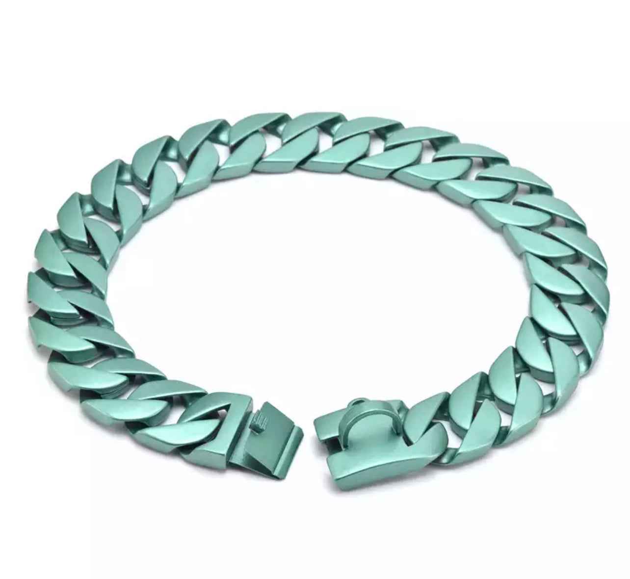Cuban Chain Pet Collar & Leash Stainless Steel 32mm - Aqua