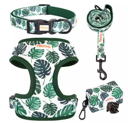Monstera Leaf Print Harness and Lead Set
