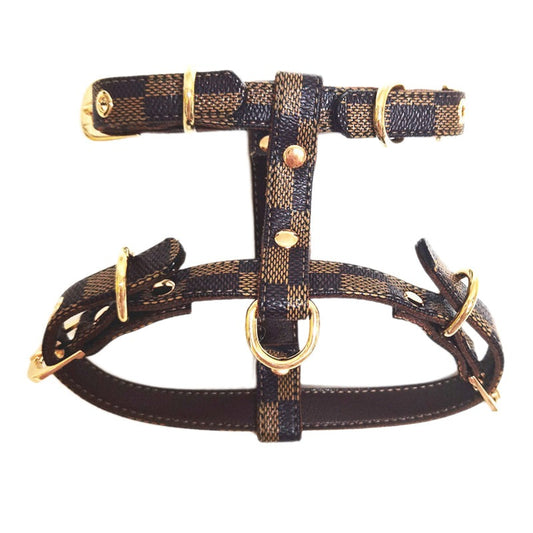 Plaid Harness and Lead Set - Brown