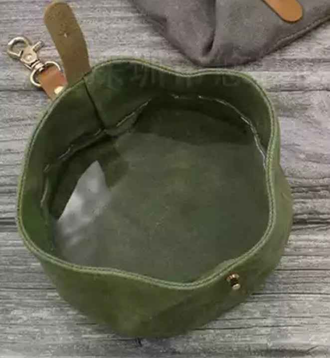 Portable Canvas Dog Bowl - Green