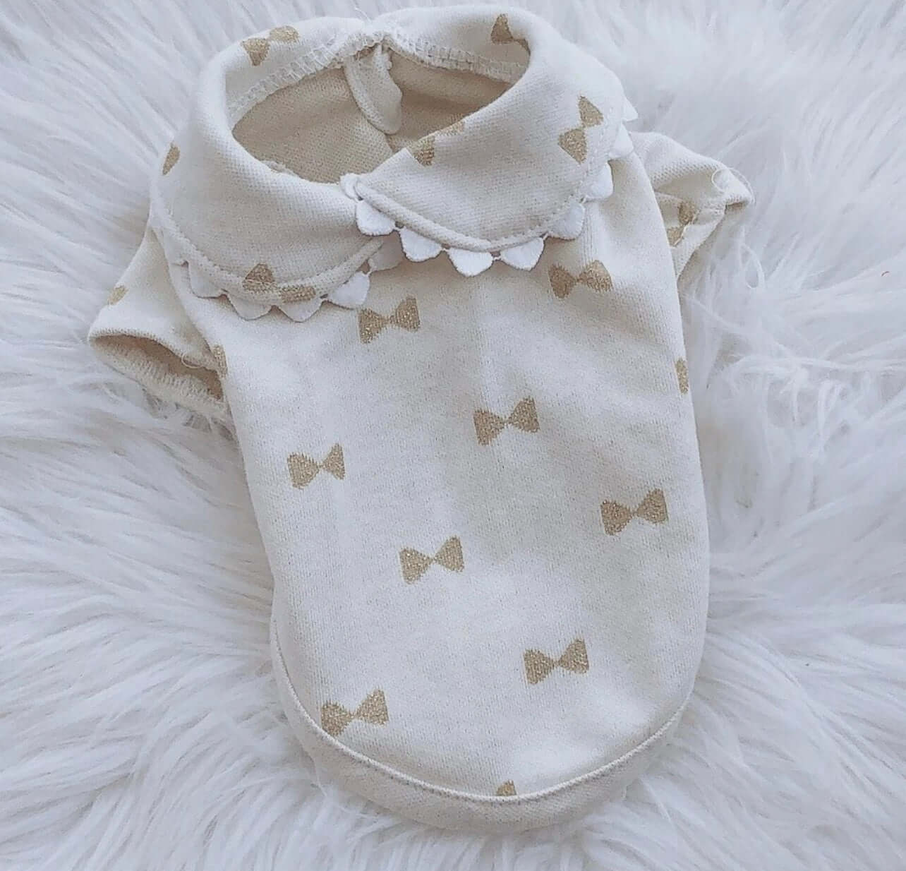 Bow Collared Buttoned Jumper - Gold/Cream