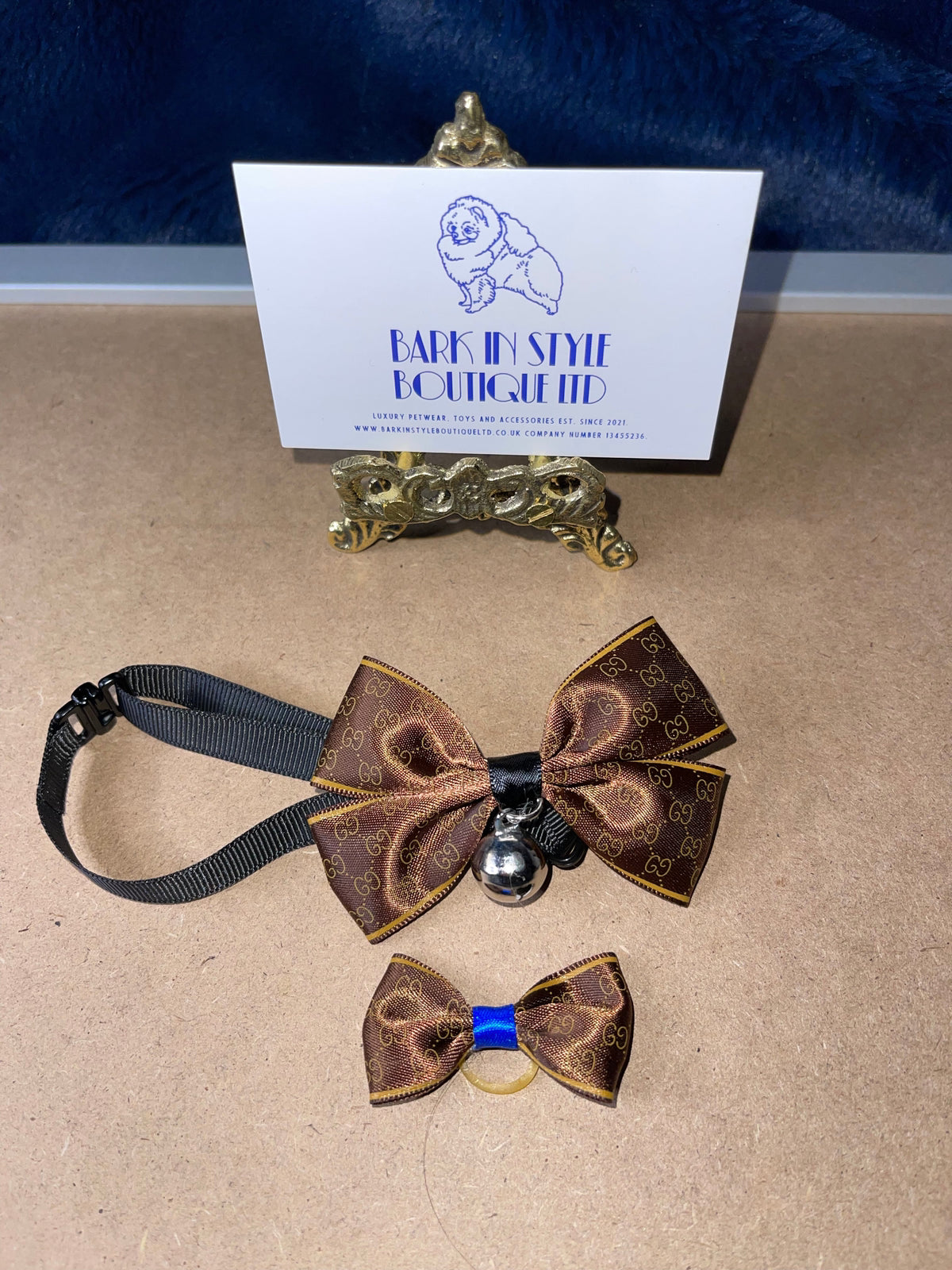 Hair Bow and Collar Set - Brown