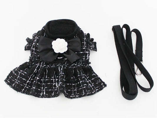 Tweed Dress and Lead Set - Black