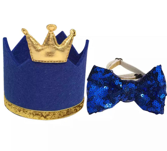 Woof Day Blue Party Crown and Bow Tie Set