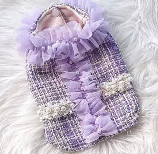 Tweed Pearl Ruffle Dress - Lilac