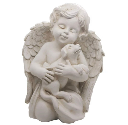 Cherub with Dog Memorial Statues