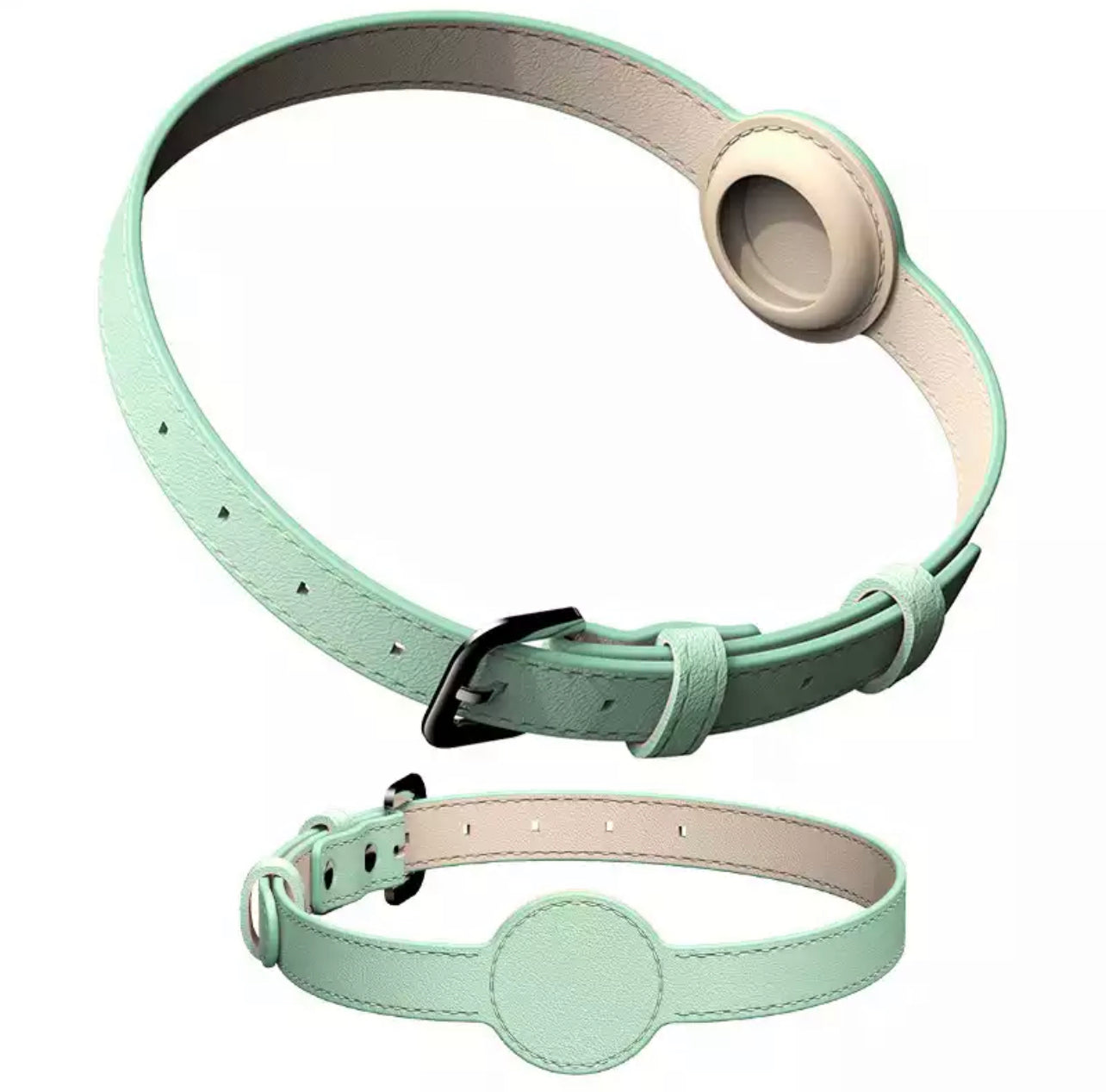 Faux Leather Dog Air Tag Holder Collar - Mint