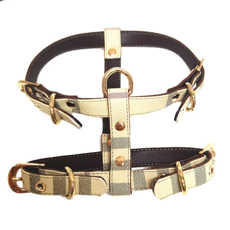 Plaid Harness and Lead Set - Cream