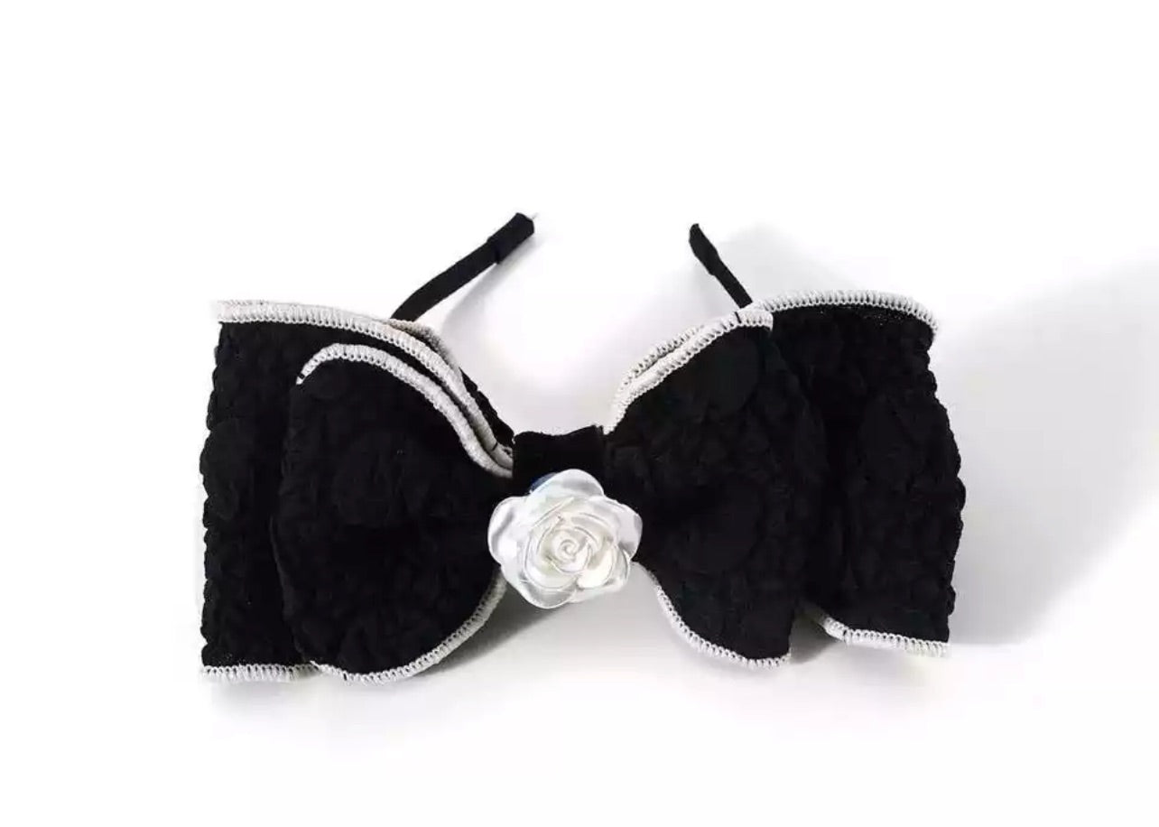 Bow Dog Headband -White/Black