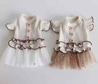 Tutu Ruffle Dress - Coffee/White