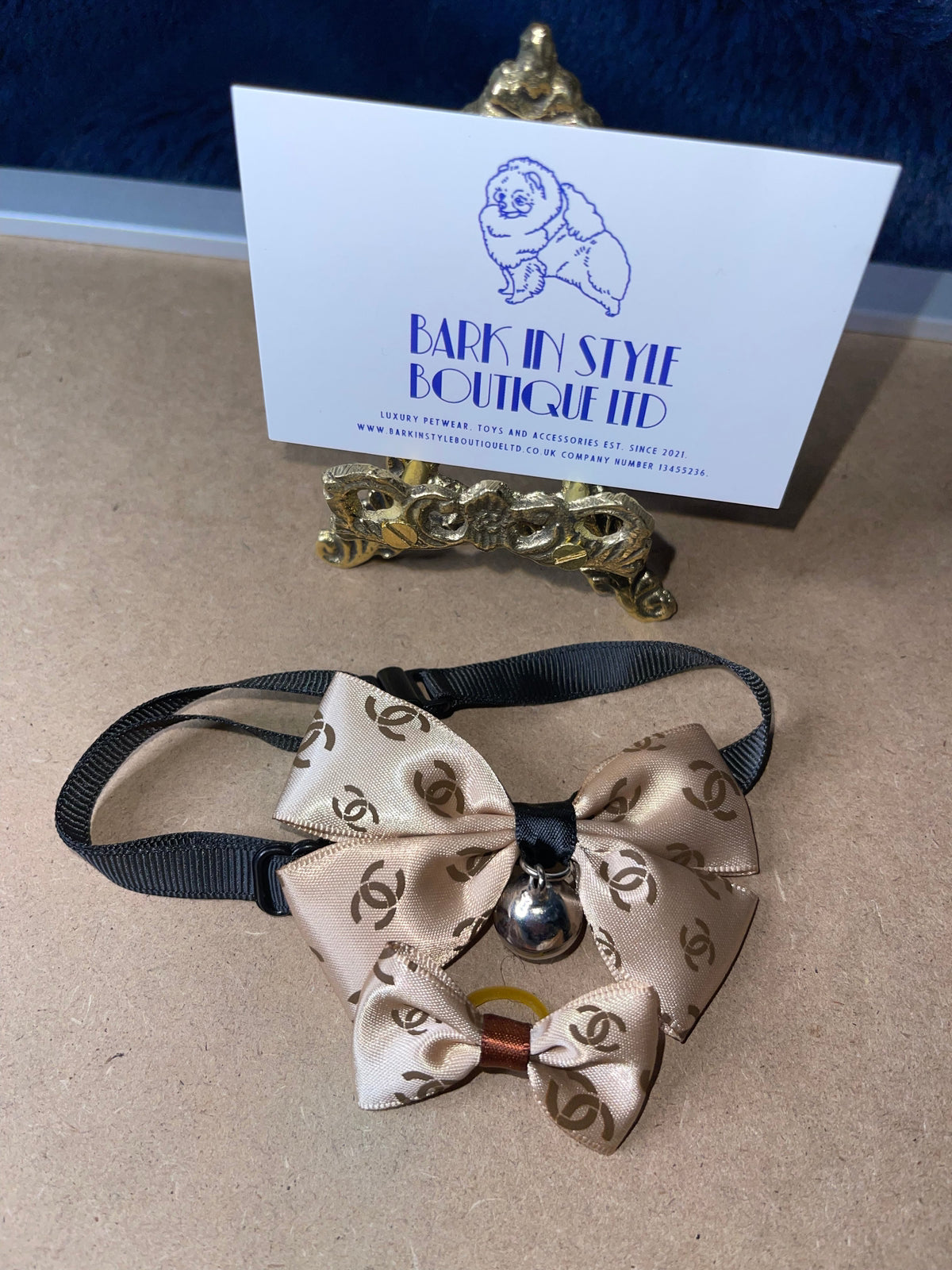 Hair Bow and Collar Set - Beige