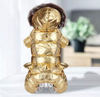 Peplum Metallic Light Reflective Faux Fur Trim Jumpsuit Coat - Gold