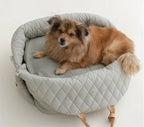 Quilted Dog Carrier with Vegan Leather Handles - Grey