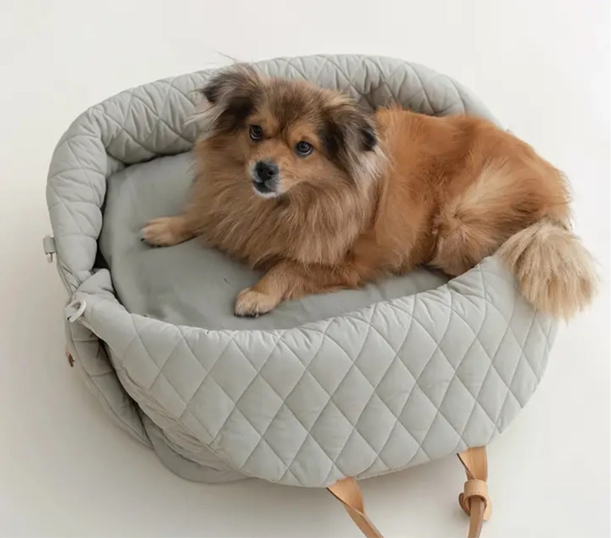 Quilted Dog Carrier with Vegan Leather Handles - Grey