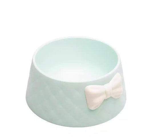 Bow Dog Food Bowl - Mint/Grey