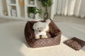 Luxury Flower Pattern Dog Bed - Brown