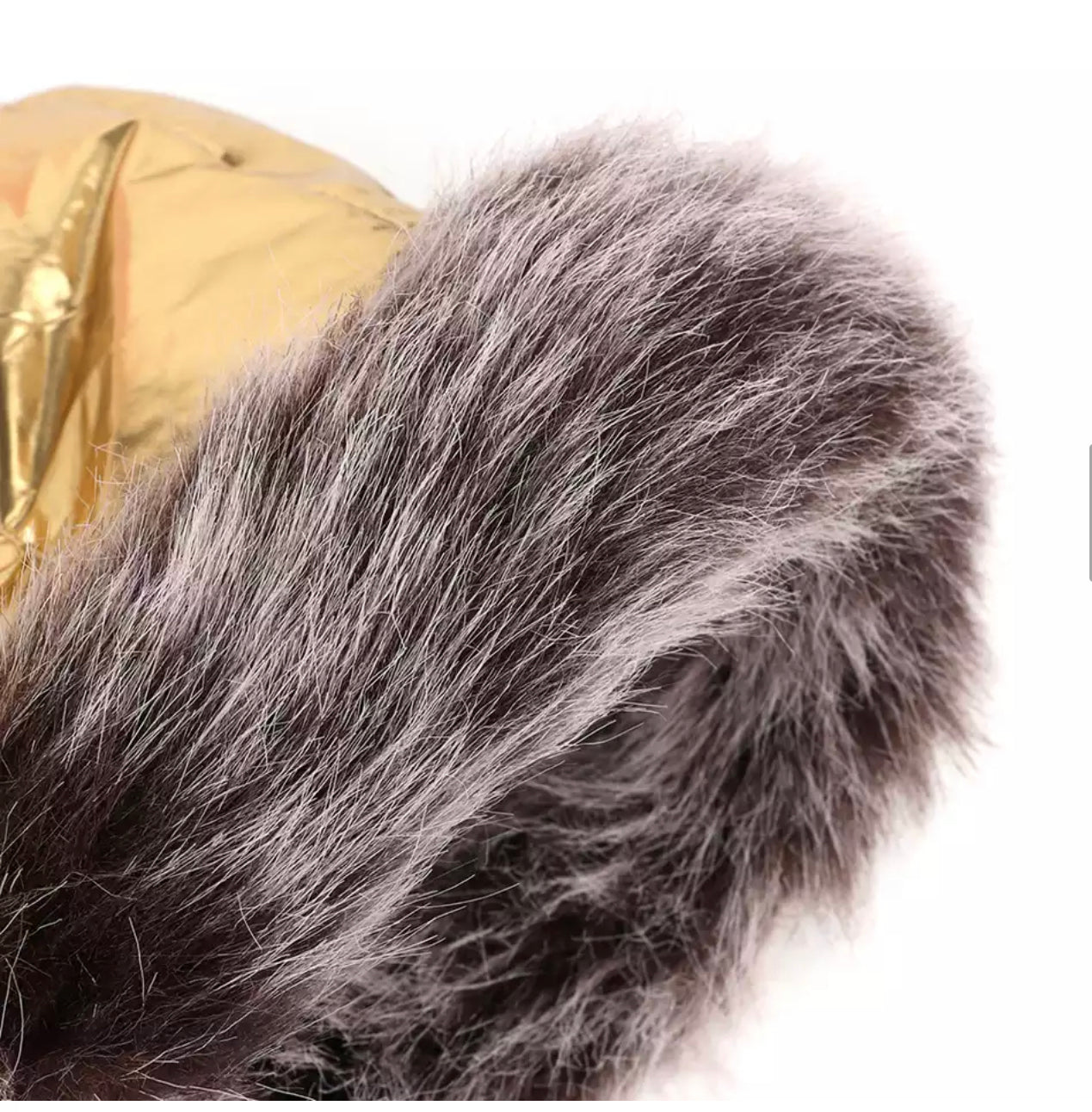 Peplum Metallic Light Reflective Faux Fur Trim Jumpsuit Coat - Gold