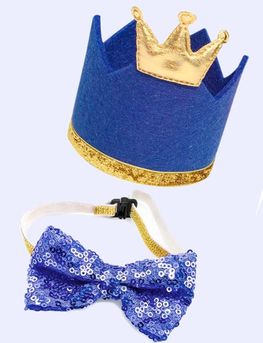 Royal Blue Crown and Bow Tie Set