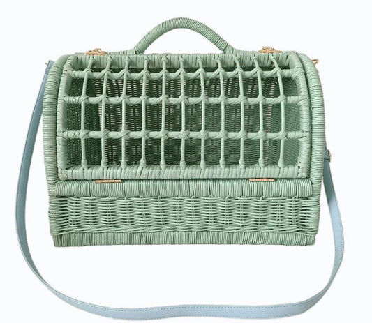 Rattan Basket Pet Carrier - Mint