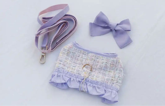 Tweed Harness and Lead Set - Lilac