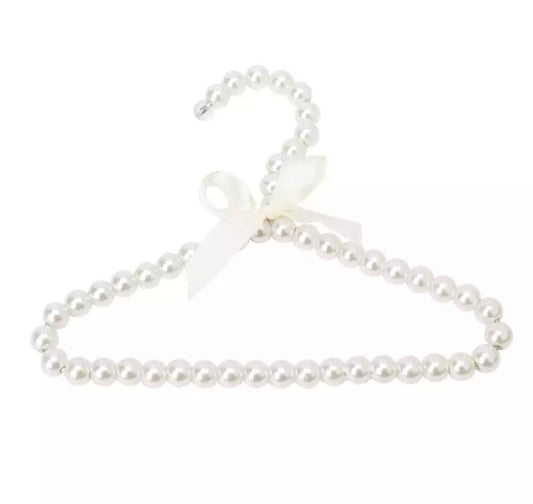 White Faux Pearl Pet Clothing Wardrobe Hangers x5