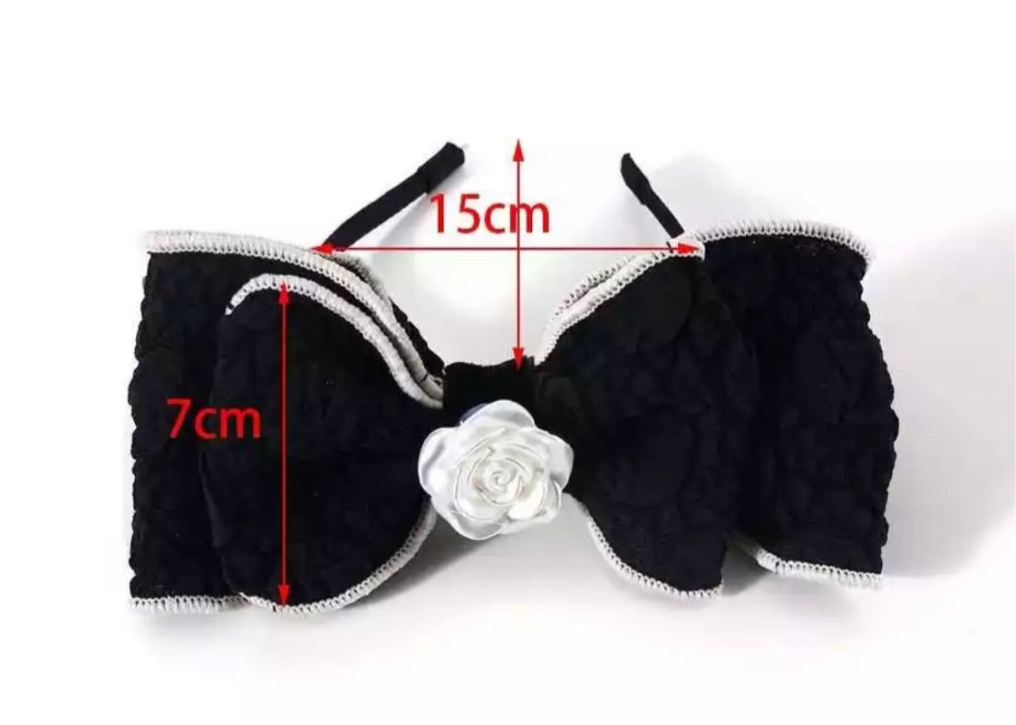 Bow Dog Headband -White/Black