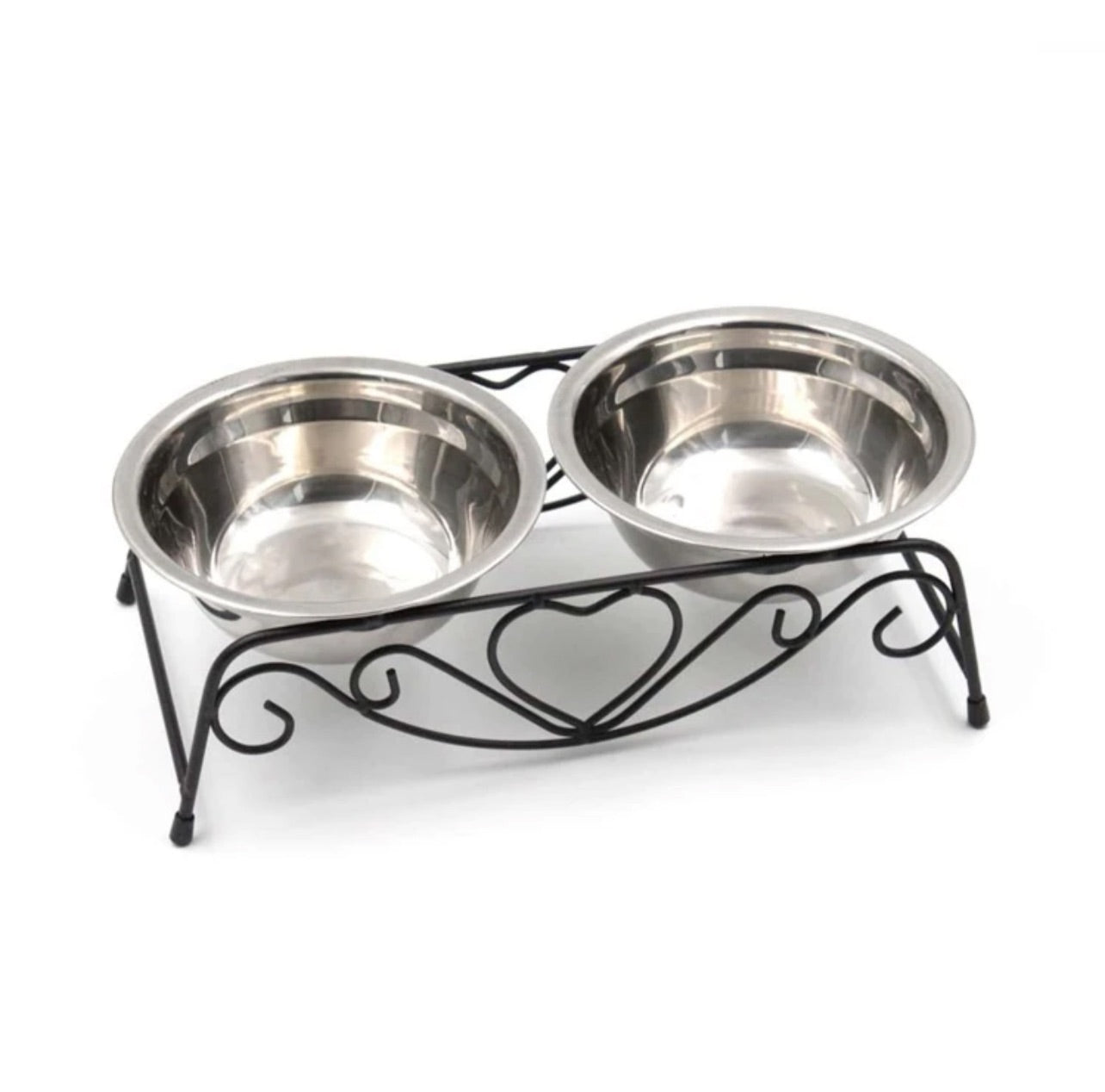 Heart Shaped Metal Twin Dog Feeding Bowl Stand