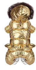 Peplum Metallic Light Reflective Faux Fur Trim Jumpsuit Coat - Gold