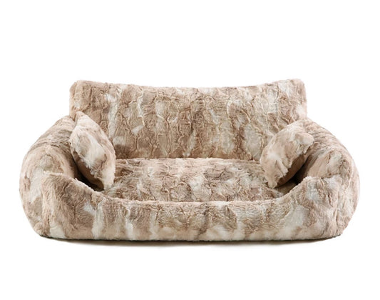 Marble Effect Dog Faux Fur Sofa Bed - Beige