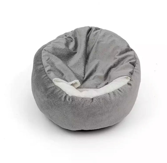 Faux Fur Semi Closed Textured Dog Bed - Grey
