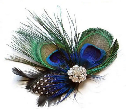 Feather Peacock on a Clip - Green/Blue