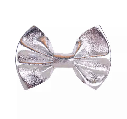 Metallic Silver 3” Hair Bow Clip